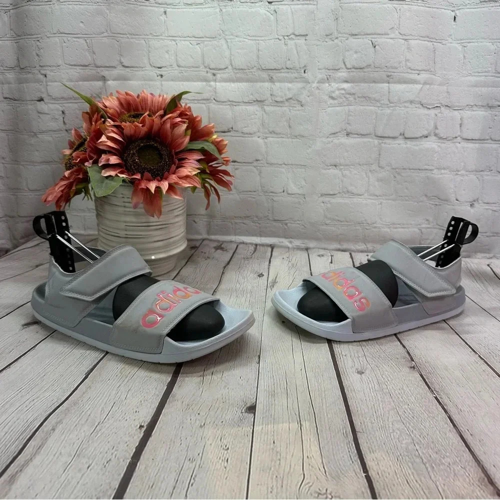 adidas adilette slide sandal halo silver iridescent sz 9